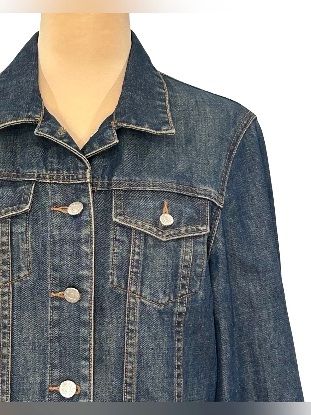 J.Crew Womens Denim Jacket M Dark Wash Jean Trucker Classic Preppy Fall Country